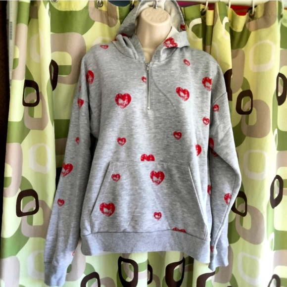 Marled Tops - Marled Heart stamped hoodie L NWOT